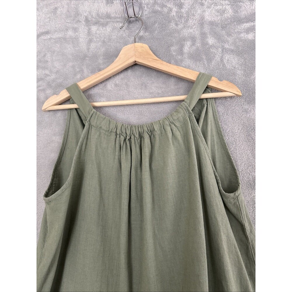 Bellambra Linen Cotton Dress Womens L Army Green Sleeveless Italy Lagenlook - Picture 2 of 11